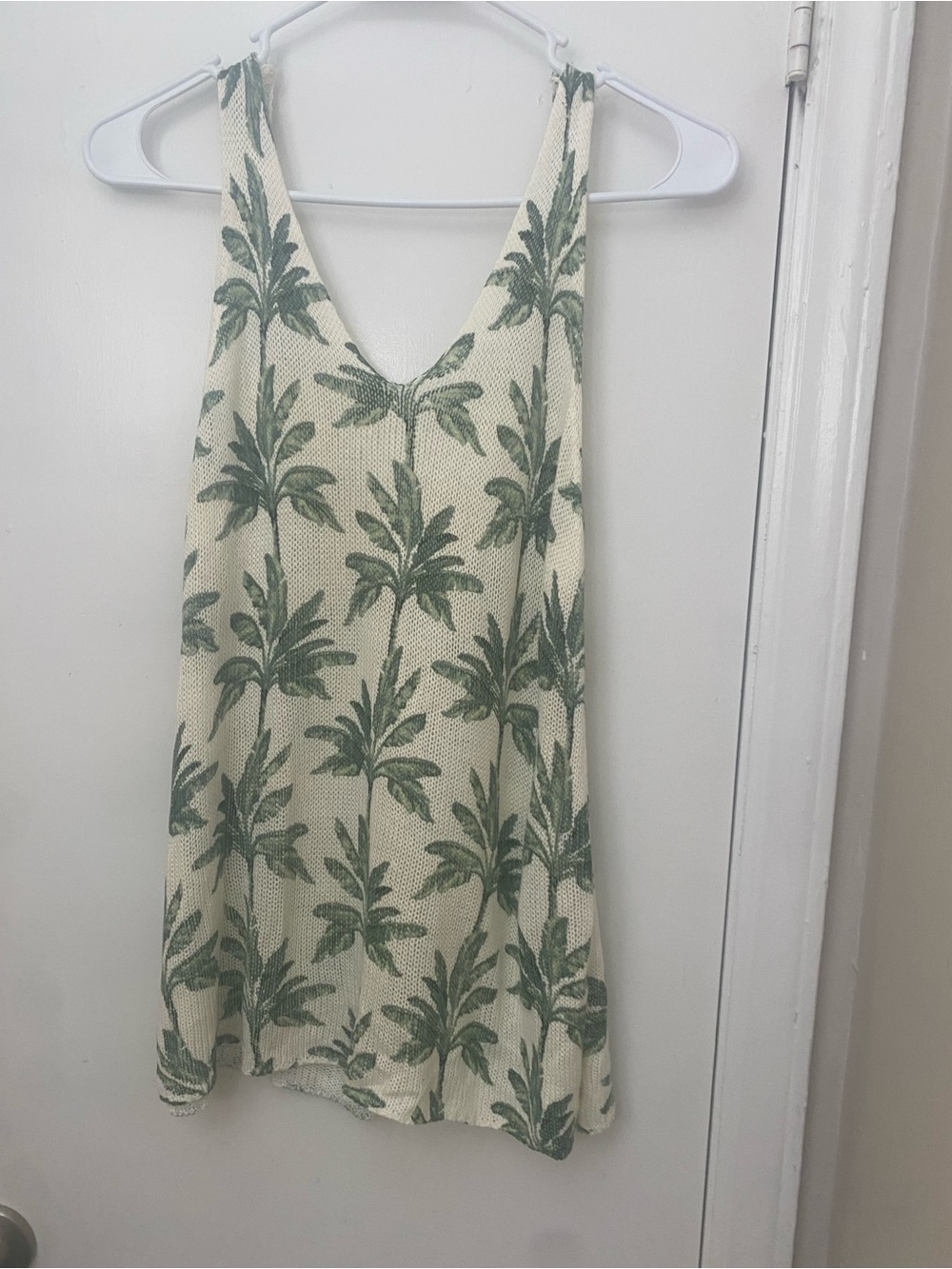 Show Me Your Mumu Palm Tree Knit Halter Top Cream Green Tropical